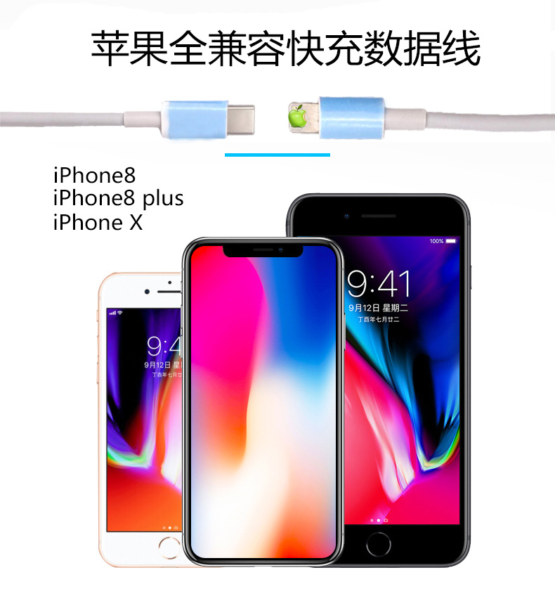 宏浩達iphone8/8plus/x蘋果快充數據線USB-C轉lightning